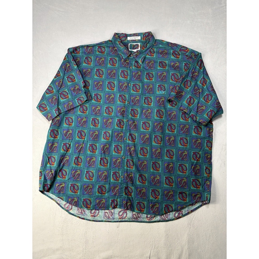 Vintage Mens Dockers Levi's Paisley Button Front Shirt 90s Size 2XL Short Sleeve
